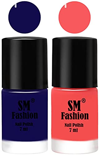 Image of Long Lasting Nail Polish | Nail Paint Combo 7 ml Each) - Set of 2 Dark Blue-Light Pink