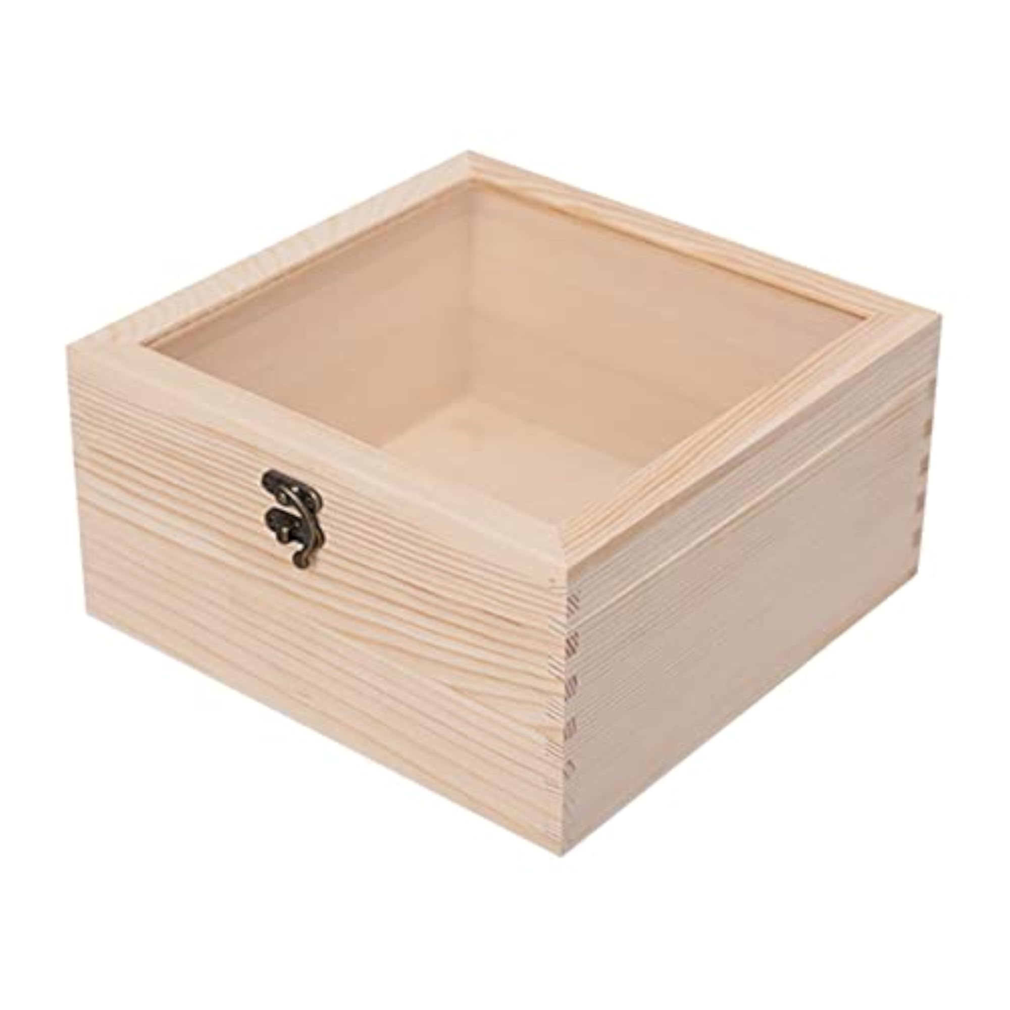 Wooden Box Jewelry Display Case with Glass Lid, 23cmx23cm