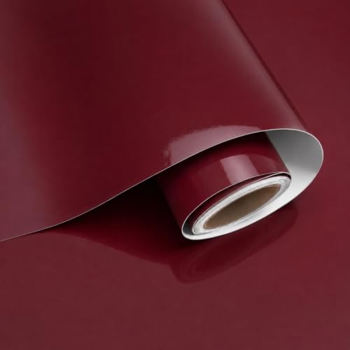 Image of WISDOM Maroon Glossy Self-Adhesive Wallpaper Waterproof, Easy to Clean & Peel and Stick Decorative Vinyl Sticker - Kitchen Cabinet, Wardrobe, Table & Home Decor(20x72 in)