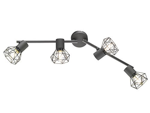 Honsel Éclairage mural et plafonnier avec abat-jour gris foncé style vintage – Spots orientables avec LED E14, 4 flammiger Strahler