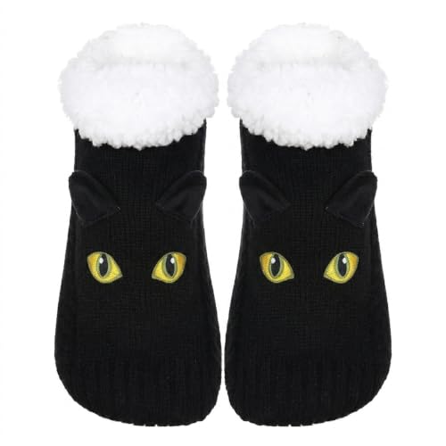 Image of ZYZX Cute Cat Slipper Socks for Women with Grips,Fuzzy Socks Indoor
