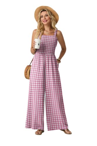 Lepunuo Jumpsuits for Women Casual One Piece Overalls Smocked Wide Leg Long Rompers With Pockets Beach Vacation — view 2