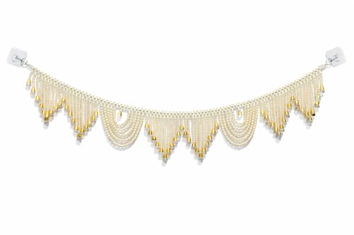 Image of Pearl Beaded Door Toran for Home Decoration | Handmade Moti Bandhanwar with Golden Drops | Wall & Mandir Hanging for Festive Decor, Diwali, Pooja, Wedding (1 Piece)