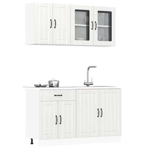 Gecheer Kalmar Set Mobile da Cucina 4 Pezzi in Truciolato Bianco Lucido Con Armadio Salvaspazio Componibile P3314863