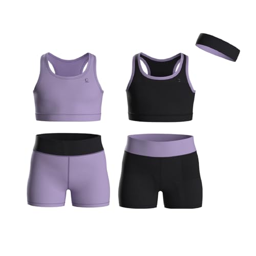 Essenclo Girls Clothing Athletic Sets Sleeveless Crop Tank Tops & Bike Shorts Cheer, Gymnastics, Volleyball Size 3-16 (5 Pcs) - E2108 - Set-1-7-8