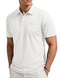 TACVASEN Men's Polo Shirts Pocket Cotton Blended Shirt White Moisture Wicking T Shirts Men Solid Color Golf Polo Shirts Business Casual Shirts White
