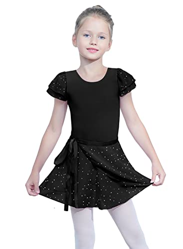 Image of EQSJIU Ballet Leotards for Girls with Removable Skirt Combo Tie Ruffle Sleeve Ballet Dance Dress Outfit 2-12 Years