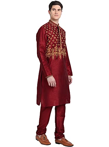 SKAVIJ Men's Kurta Pajama 2-Piece Set Art Silk Embroidered Party Wear Suit4