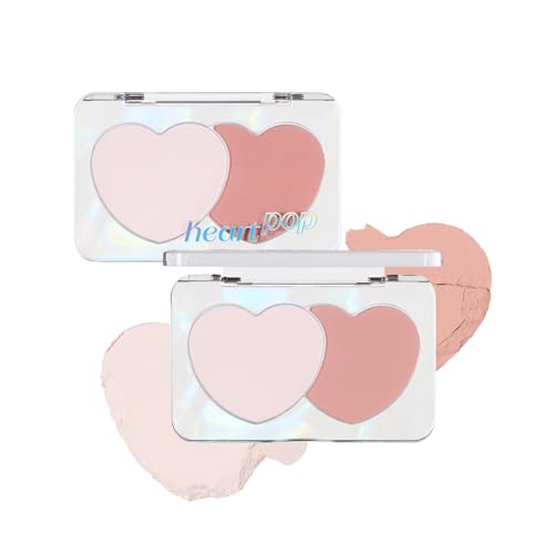 ETUDE Heart Pop Duo Brasher, Envy Room, 2 Colors, Dual Korean Makeup Artist Collaboration, Pink, Beige, Orange, Layering, Cheek, Natural, Highlight, Yeve, Glossy, Compact, Transparent, 0.2 oz (7.5 g)