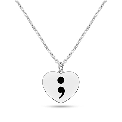 DlaeKua Semicolon Awareness Necklace - Suicide Prevention & Mental Health Awareness Jewelry - Inspirational Strength Gift for Cancer Survivor, Depression & Anxiety
