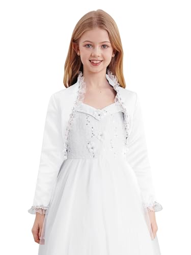 JEATHA Kids Girls Long Sleeve Satin Bolero Shrug Sparkly Sequins Rhinestones Open Front Cropped Cardigan Coat4