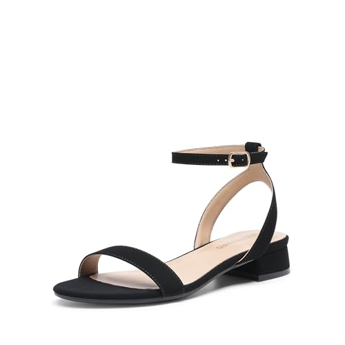 Image of DREAM PAIRS Women Black White Nude Clear Sandals Low Heel Dressy Sandals Ankle Strap Open Toe Chunky Block Heeled Summer Classic Comfortable Flat Shoes