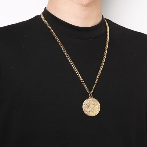 HZMAN Coin Necklace Men's Stainless Steel Necklace Pendant Retro Ecclesiastes Bible Verse Round Medal Necklace Jewelry Gift2