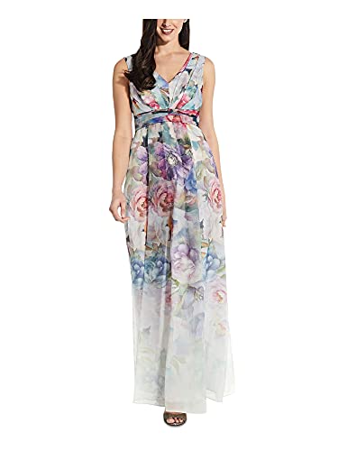 Adrianna Papell Women's PRINTED ORGANZA BALL GOWN, IVORY MULTI, 16
