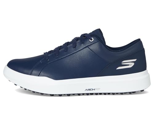 Skechers Drive 6 Arch Tênis masculino de couro com ajuste relaxado Spikeless Golf, Azul marino, 43