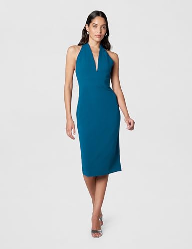 Image of Dress The Population Womens Vanessa Deep Plunge Neckline Halter Bodycon Midi Dress