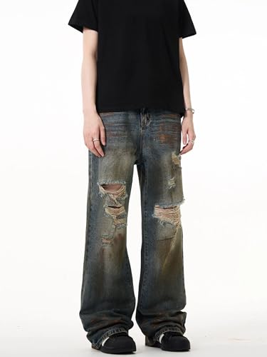 GUOYUXIAO Men's Jeans American-Style Retro Pants Ripped Trouser for Men3