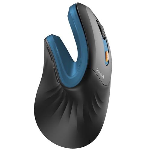 ProtoArc Ergonomic Vertical Mouse, EM11 NL Rechargeable Wireless Mouse Bluetooth, Ergo Mice with 3 Multi-Device for PC/Notebook/Laptop, 2.4GHz Optical Mice for Windows, Mac OS, Blue