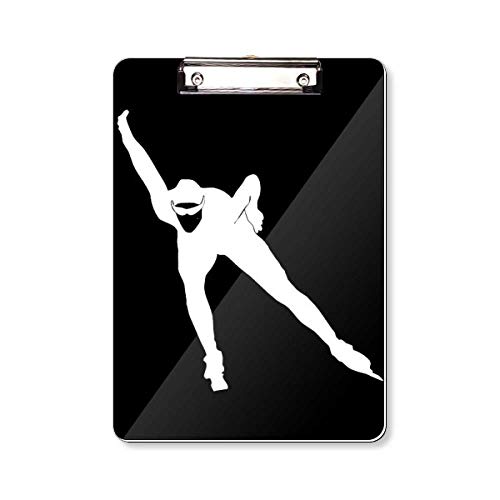 Porte-bloc motif patinage hiver A4 planche rigide noire à pince pour ranger vos fiches