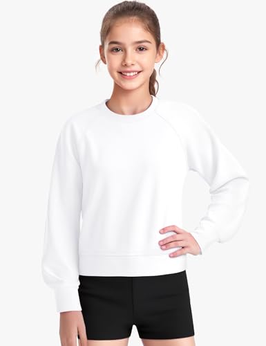 JOCMIC Girls Crewneck Sweatshirt, Long Sleeve Pullover Kids Crop Tops with Thumb Hole for Teens Youth2