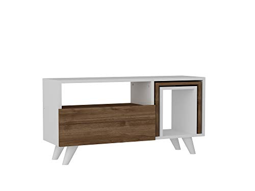 Alphamoebel 2442 Novella K2 Meuble TV Bas en Bois avec Tables d'appoint intégrées Blanc/Marron 90 x 51 x 29,5 cm Cover