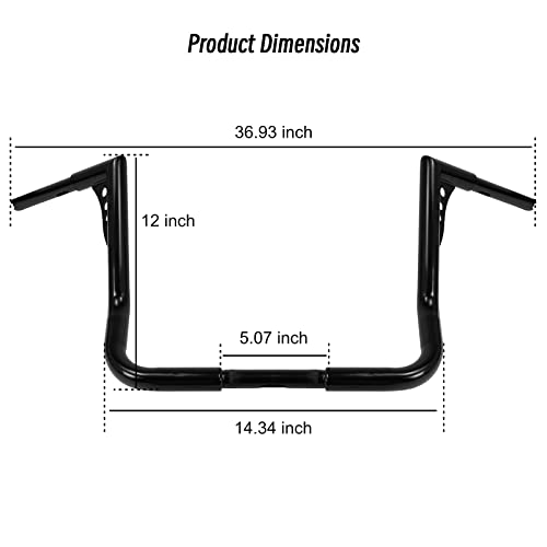 Vastmt 12’’ Rise 1.25’’ Ape Hanger Handlebars, 1.25" Fat 1" Clamp Ape Hangers Fused Bar 12 Inch Rise 1-1/4’’ Ape Z Bar Hangers Handlebars Fits For Electra Glide Street Glide Tri Glide Ultra Limited #TOP2