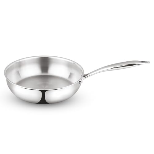 Image of Borosil Cookfresh 1.3L Tri-ply Stainless Steel Frypan with Handle | Gas, Induction Compatible | SS304 Food Grade Steel 20cm Frying Pan | Even Heat Distribution | Dishawasher Safe | 5 Year Warranty
