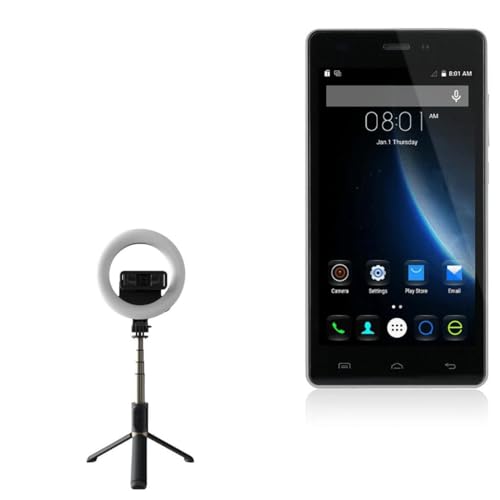 BoxWave Stand and Mount Compatible with Doogee Galicia X5 Pro - RingLight SelfiePod, Selfie Stick Extendable Arm with Ring Light - Jet Black