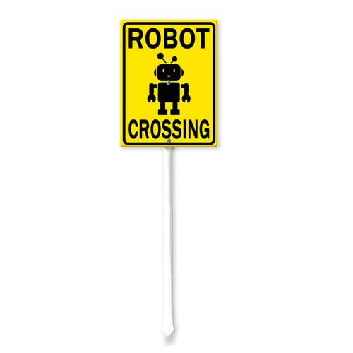 Vdenvileye Robot Crossing Yard Sign with Stake 17.5x22cm Rustproof Aluminum Lawn Decorations Warning Sign for Outdoor Road Street Garden Decor