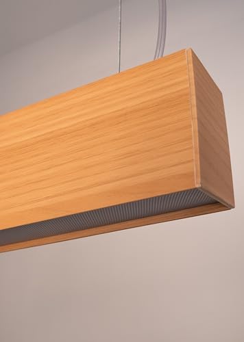 Image of Acco LED Linear Hanging Light 40W - Wooden Finish Pendant Fixture with Prismatic Diffuser - Glare-Free Neutral White 4000K Light - Ideal for Workspaces, Studios, Offices & Retail Interiors