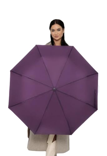 Windproof Travel Umbrella - Compact, Light, Full Automatic Open/Close - Folding Backpack Umbrella for Rain & Sun UV Preotection For Men & Women, Unbreakable 8 Fiberglass Ribs UK Design (Mulberry)