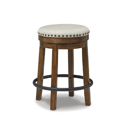 Signature Design by Ashley Valebeck Upholstered Swivel Stool, Cushioned Seat, Woven Fabric Upholstery, Wood, 24' H, Brown & Black
