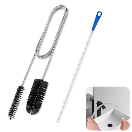 2 Pcs Drain Unblocker Tools Extended Drain Snake Pipe Cleaners Sink Unblocker Brush Dual Rotating Nylon Bristle Heads Slim Drain and Hose Pipe Cleaner for Bathroom Shower Kitchen Plug Hole