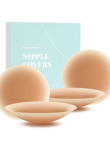 GEWIMO Nipple Covers No Show, 2 Pairs Sticky Adhesive Silicone Nipple Pasties for Women Reusable Pasty Strapless Bra Dress
