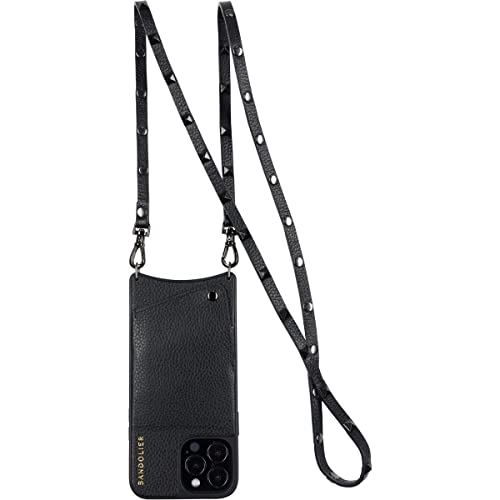 Bandolier Sarah Crossbody Phone Case And Wallet - Black Leather With Pewter Detail - Compatible With Iphone 13 Pro Max #TOP2