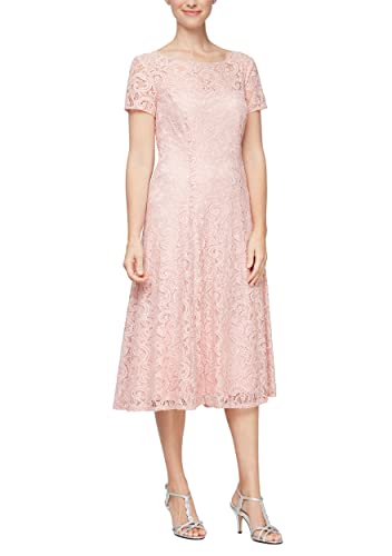 Image of S.L. Fashions Womens Stretch V-Neck Tea Length Dress