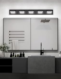 VOLISUN 5CCT Bathroom Light Fixtures Over Mirror, Dimmable, 360°Rotatable Head, 40 inch, 5 Light Bathroom Vanity Light Fixtures, Black LED Vanity Lights for Bathrooms-ETL Certificated