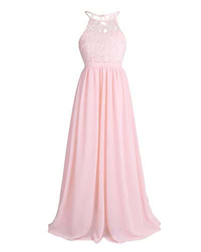Kids Girls' Halter Neck Floral Lace Dress Junior Child Bridesmaid Wedding Flower Girl Dress Party Ball Maxi Gowns3
