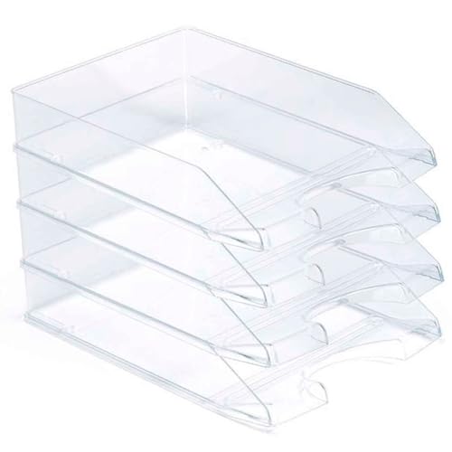 Tradineur   Pack de 4 bandejas de Oficina Modelo Apilable   Fabricado en Plástico   Organizador Documentos Formato A4   Fabricado en España   6,5 x 25,5 x 35 cm   Color Transparente