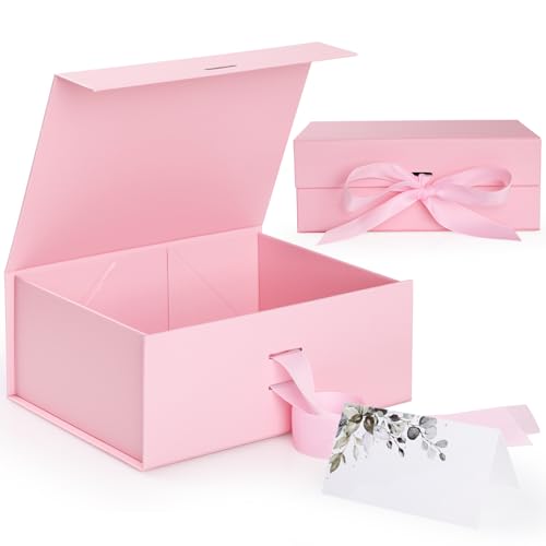 GeeRic Grande Saint-Valentin Boîte Cadeau, 29 * 22 * 10.5cm Coffrets Cadeaux Couvercles Fermeture Magnétique Contient une Carte pour Fête d'anniversaire Rose