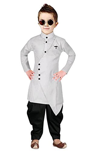 Image of Boys' Cotton Printed Krishna Style Kurta and Dhoti Pant Set