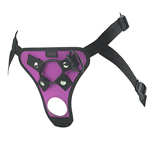 Image of Adjustable Strap On Dildo Harness, Ferch Double Hole Pegging Harness Leather Soft Ring Belt for Male (Purple)