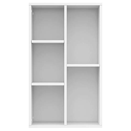 Festnight Estantería Estantería para Libros Estantería de Pared Librería Aparador Aglomerado con 5 Compartimentos Blanco con Brillo 45x25x80 cm