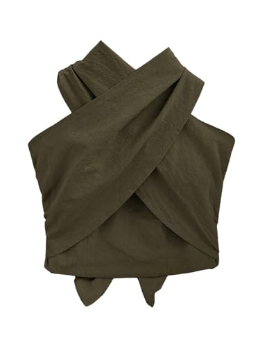SOLY HUX Womens Criss Cross Halter Top Tie Backless Summer Beach Going Out Crop Tank Tops Pure Green Medium