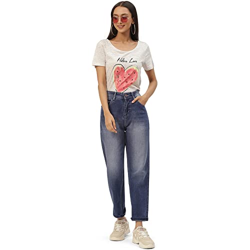 Image of PARIS HAMILTON Womens /Girls High Waist Straight fit Stretchable Denim Jeans Relaxed Fit