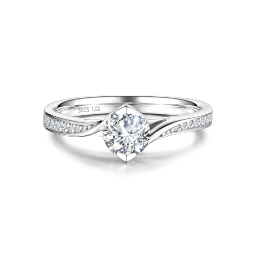 AGVANA 1 Carat Lab Grown Diamond Ring in Sterling Silver (1.1 Ct. Tw.) Engagement Anniversary Wedding Ring for Women (D-E Color, VS Clarity)