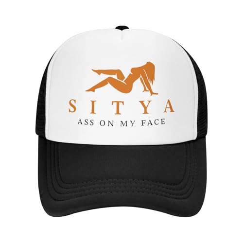 Image of Sitya Ass On My Face Trucker Hat Adjustable Funny Foam Hats Unisex Classic Fishing Cap for Men and Women Black