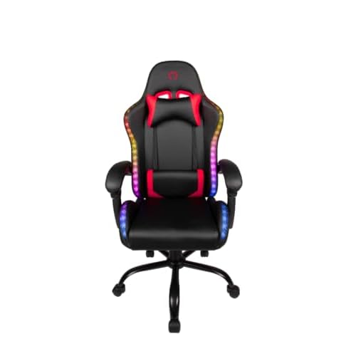 Konix Chaise de Bureau Gaming Phantom – Éclairage RVB – Inclinaison siège 135° – Cuir synthétique Lisse – Coussin lombaires et cervicaux – Noir