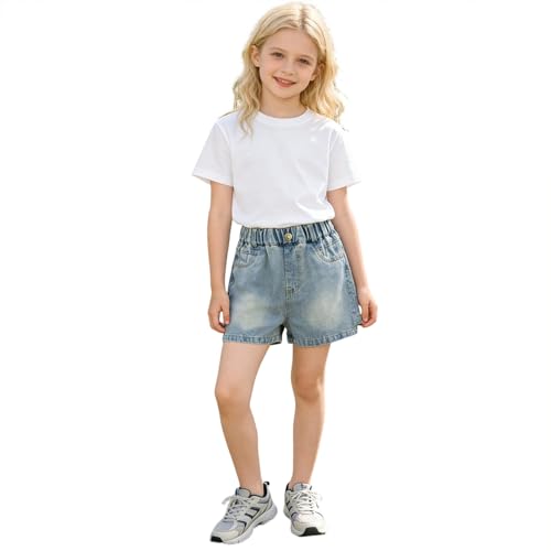 Short en jean pour fille extensible et doux avec taille haute élastique