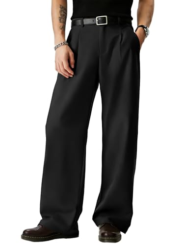 Image of JMIERR Mens Baggy Casual Dress Pants Lightweight Pleated Old Money Wide Leg Pants Loose Relaxed Fit Trousers